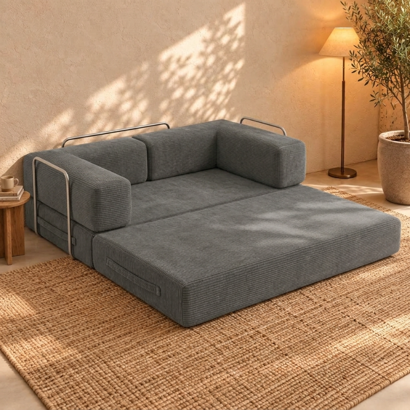 ELYROA One Corduroy Sofa Bed - Charcoal Grey