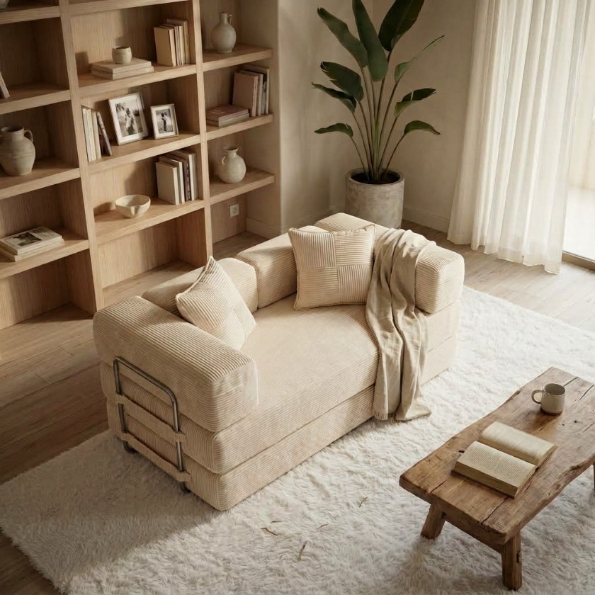 ELYROA One Corduroy Sofa Bed - Oat Cream