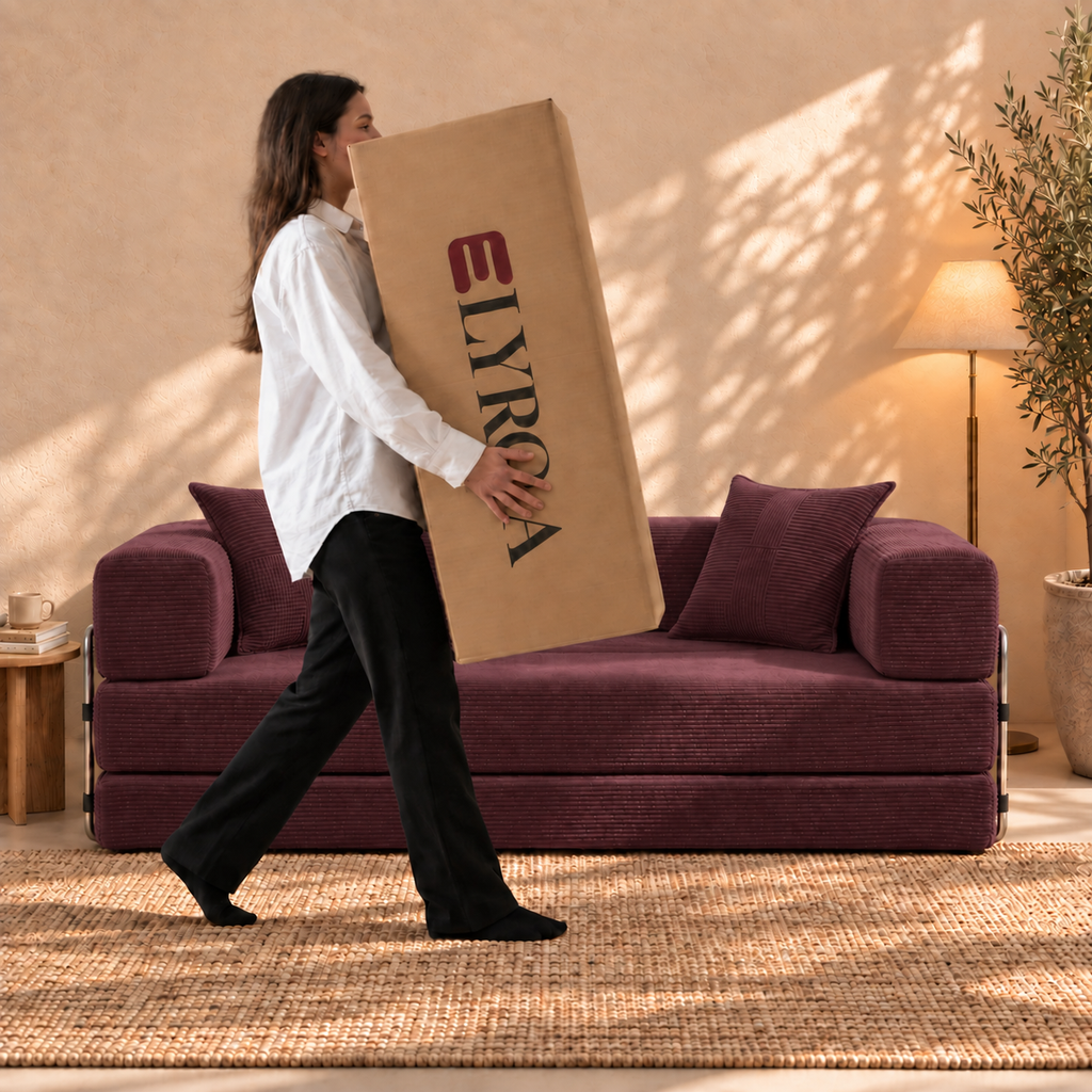 ELYROA One Corduroy Sofa Bed – Deep Cherry