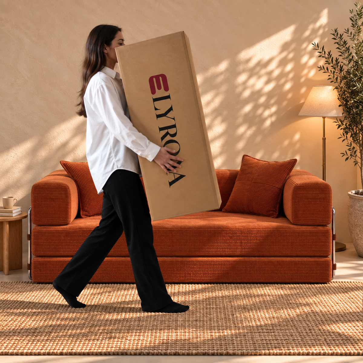 ELYROA One Corduroy Sofa Bed - Burnt Orange