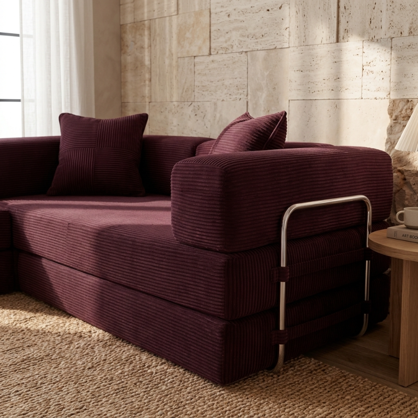 ELYROA One Corduroy Sofa Bed – Deep Cherry