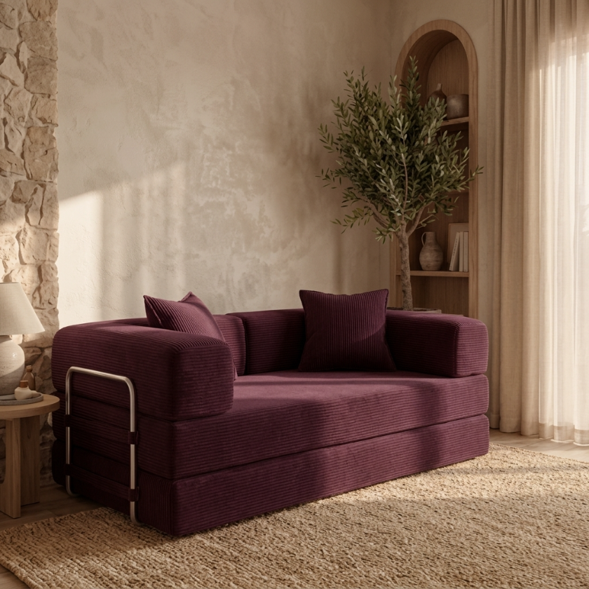 ELYROA One Corduroy Sofa Bed – Deep Cherry