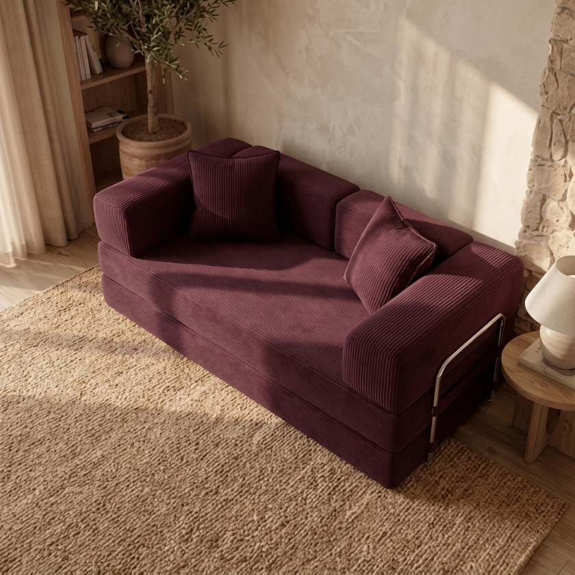 ELYROA One Corduroy Sofa Bed – Deep Cherry