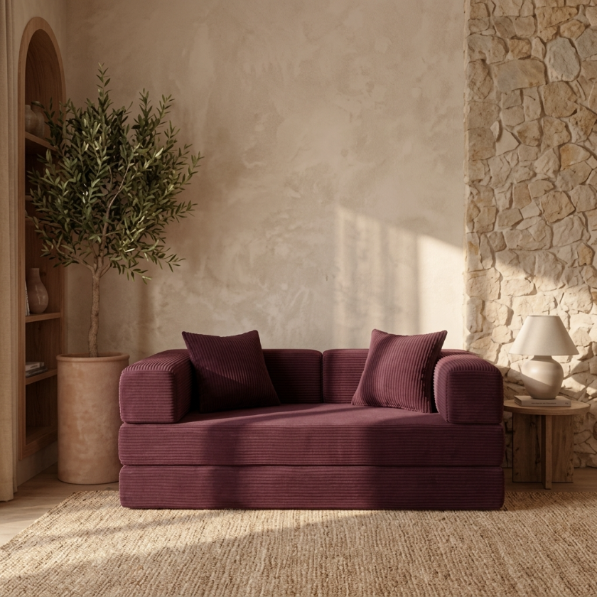 ELYROA One Corduroy Sofa Bed – Deep Cherry