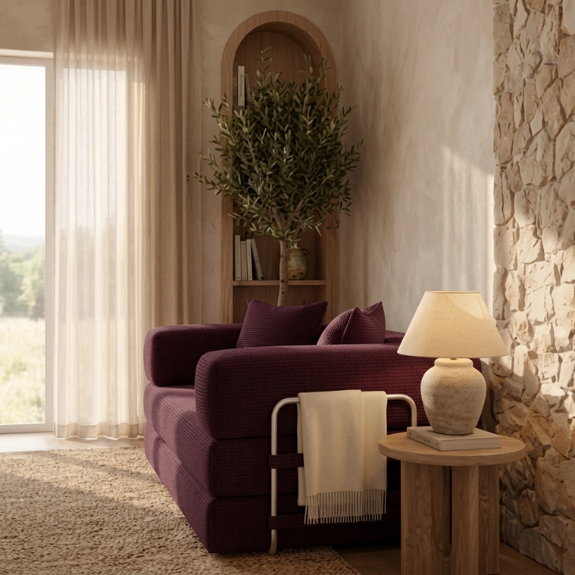 ELYROA One Corduroy Sofa Bed – Deep Cherry