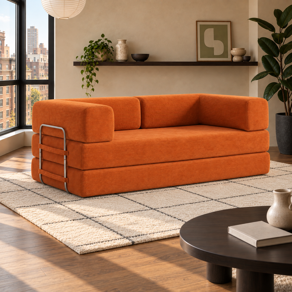 ELYROA One XL Corduroy Sofa Bed - Burnt Orange