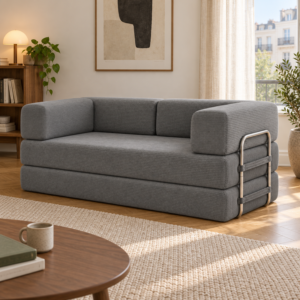 ELYROA One XL Corduroy Sofa Bed - Charcoal Grey