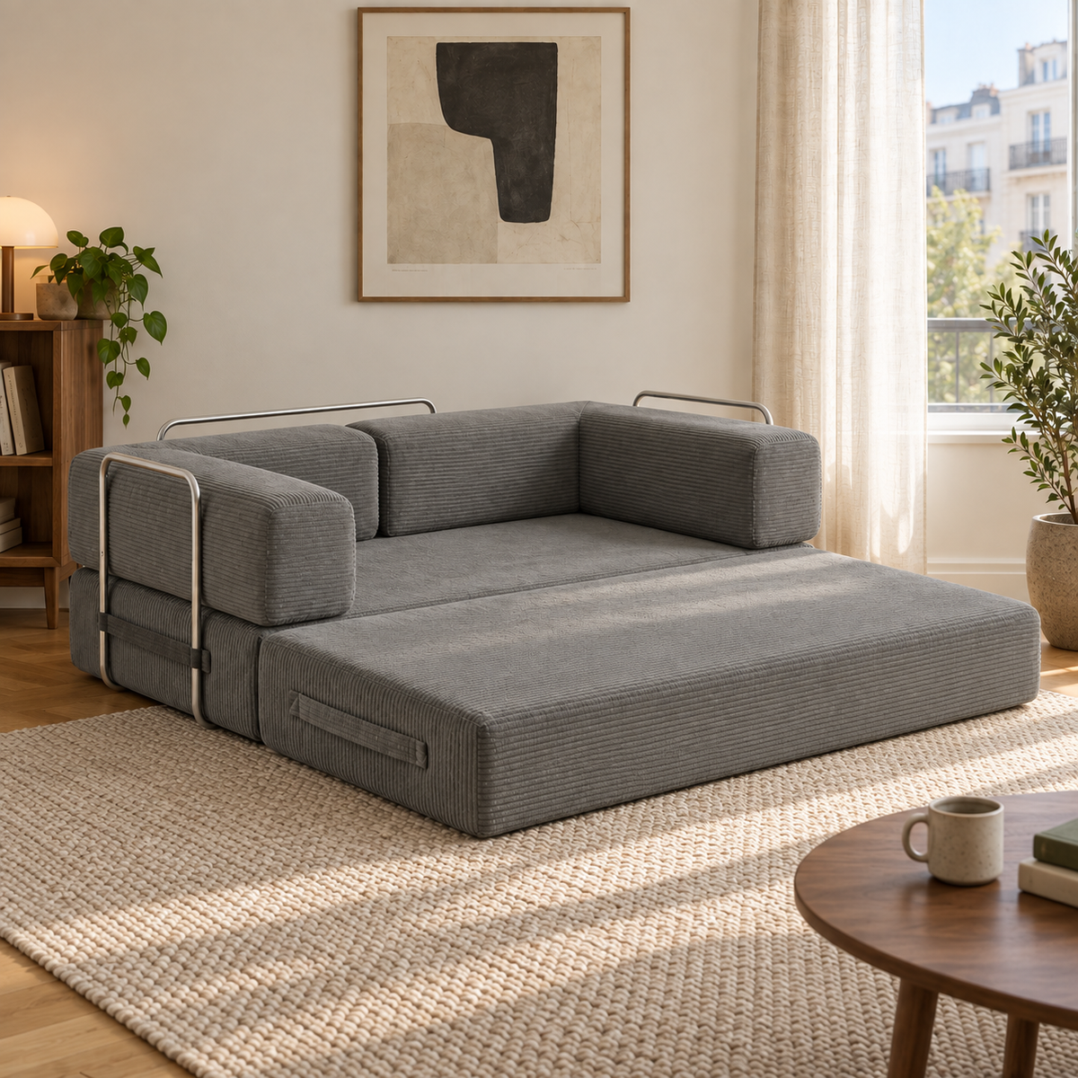 ELYROA One XL Corduroy Sofa Bed - Charcoal Grey