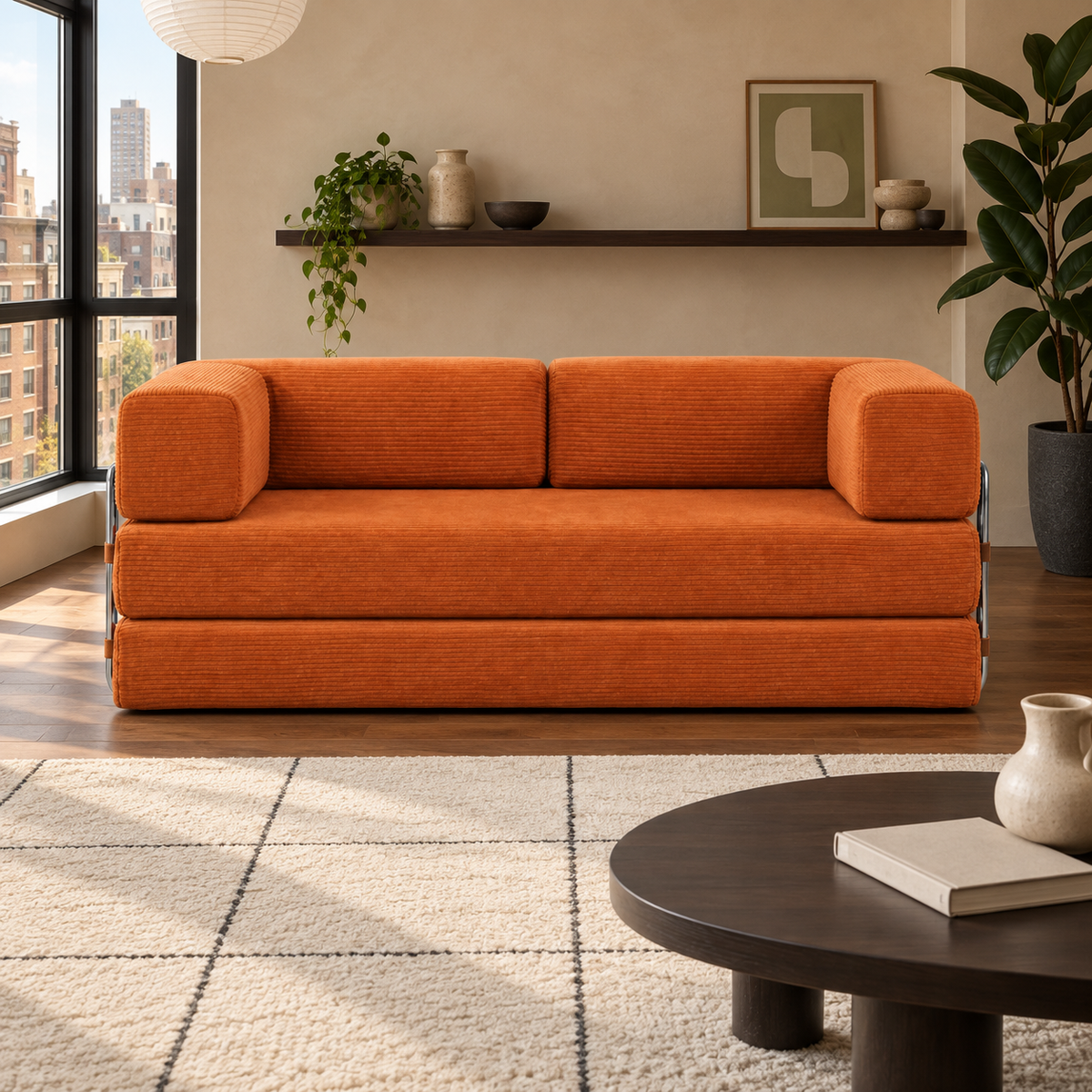 ELYROA One XL Corduroy Sofa Bed - Burnt Orange
