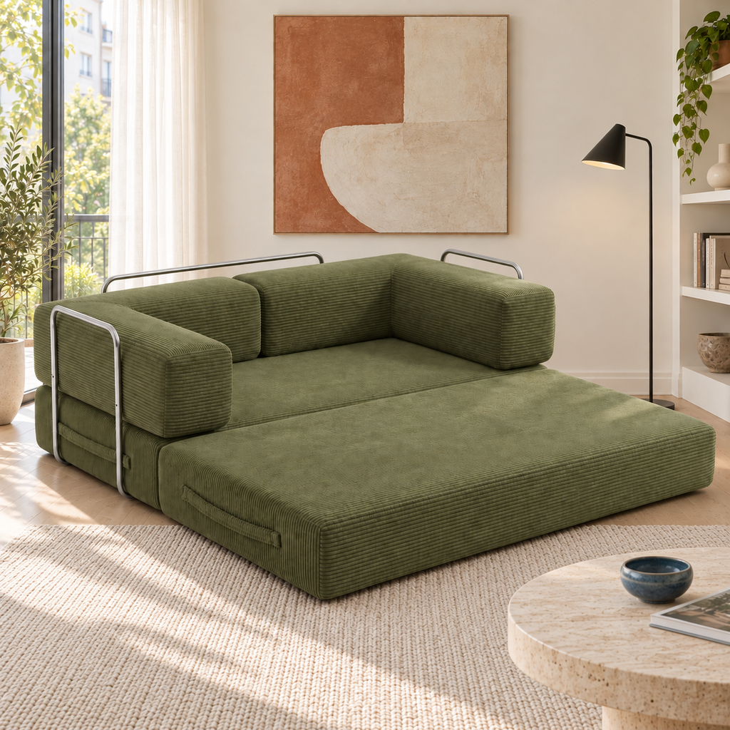 ELYROA One XL Corduroy Sofa Bed - Moss Green
