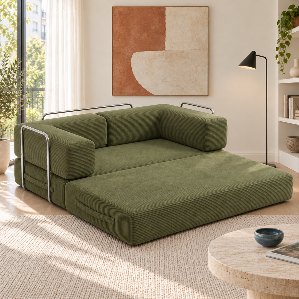 ELYROA One XL Corduroy Sofa Bed - Moss Green