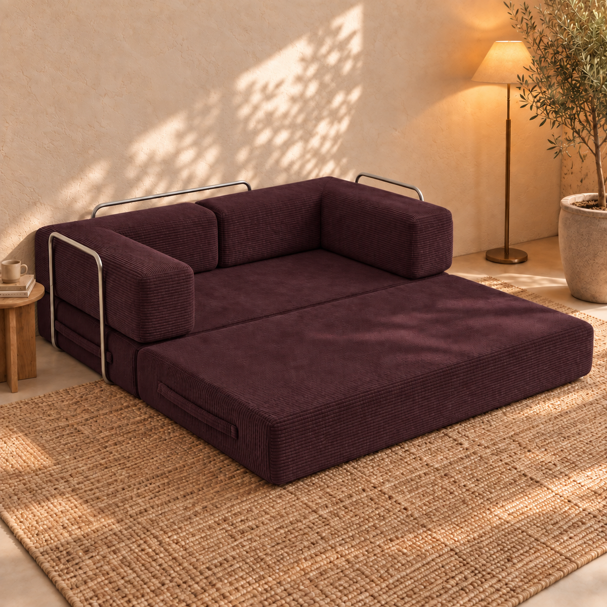 ELYROA One Corduroy Sofa Bed – Deep Cherry