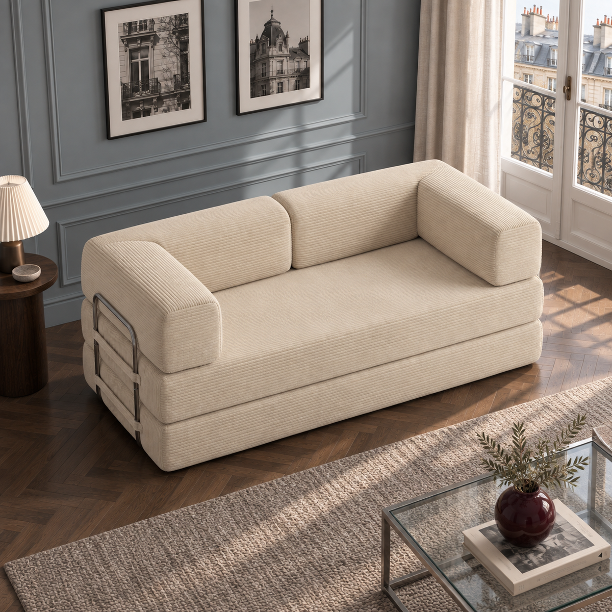 ELYROA One XL Corduroy Sofa Bed - Oat Cream