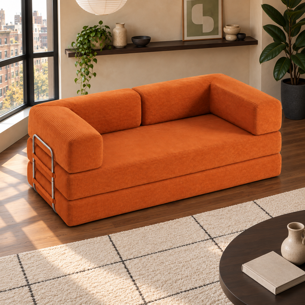 ELYROA One XL Corduroy Sofa Bed - Burnt Orange