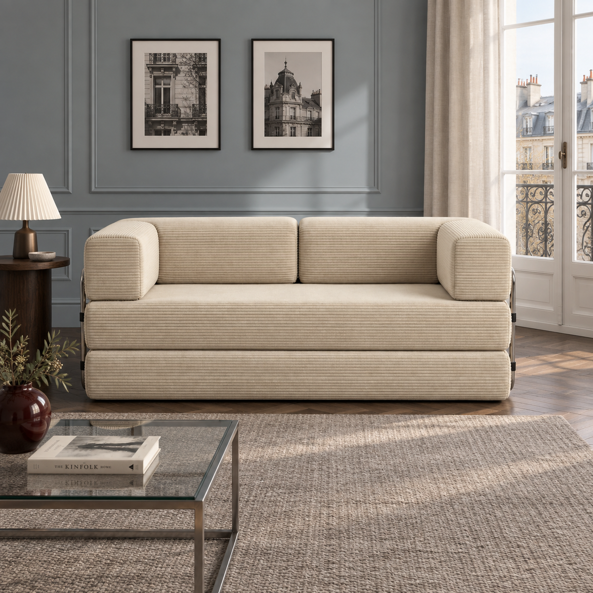 ELYROA One XL Corduroy Sofa Bed - Oat Cream