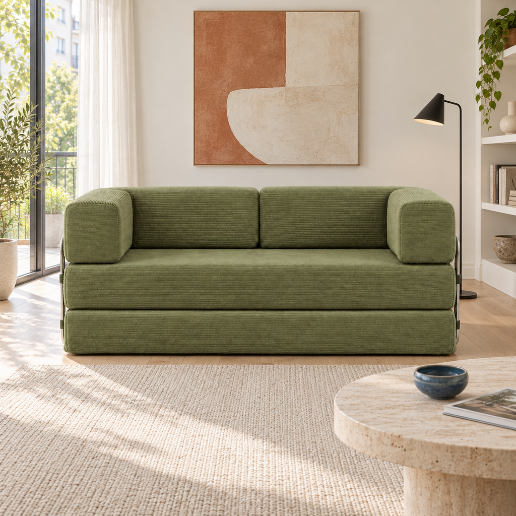 ELYROA One XL Corduroy Sofa Bed - Moss Green