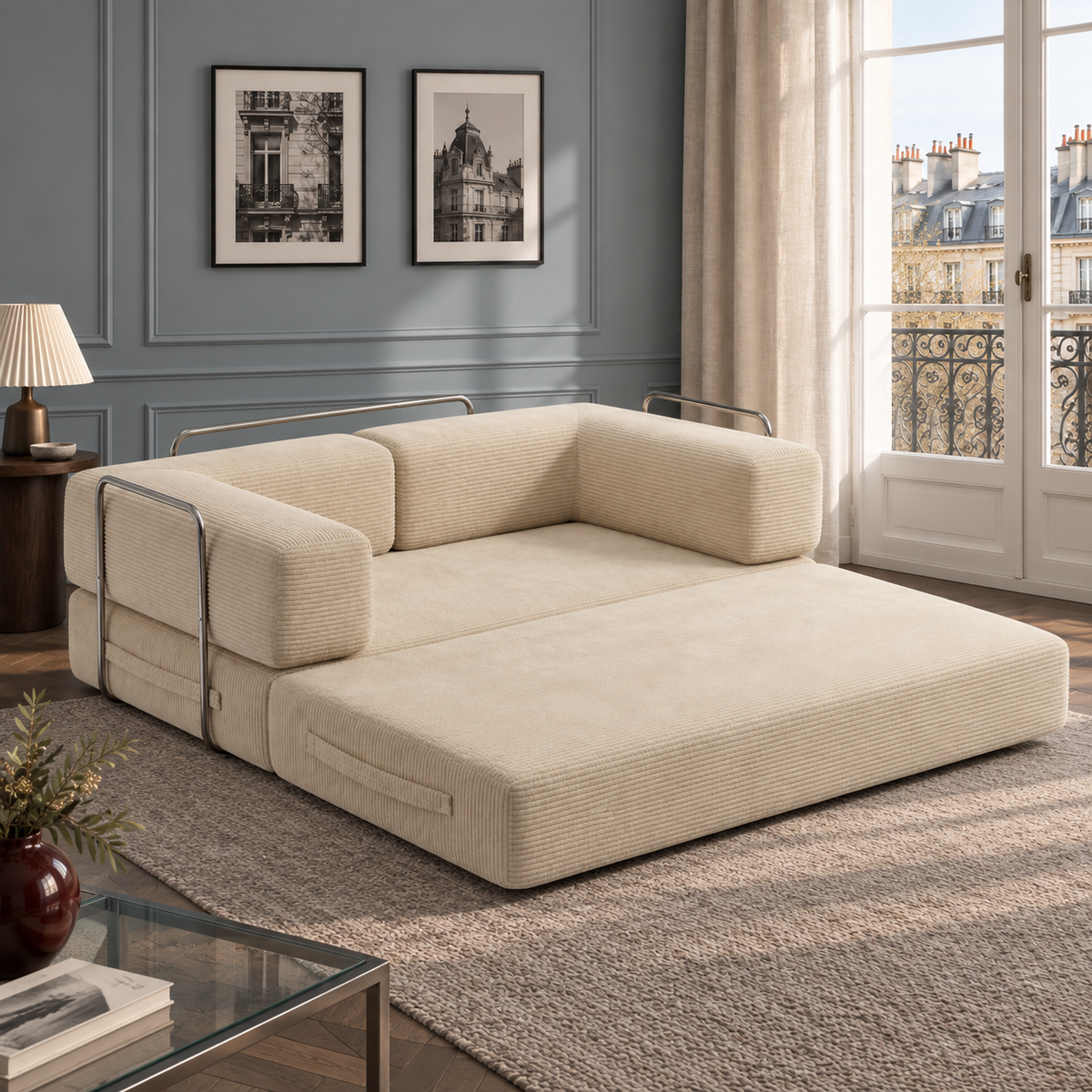 ELYROA One XL Corduroy Sofa Bed - Oat Cream