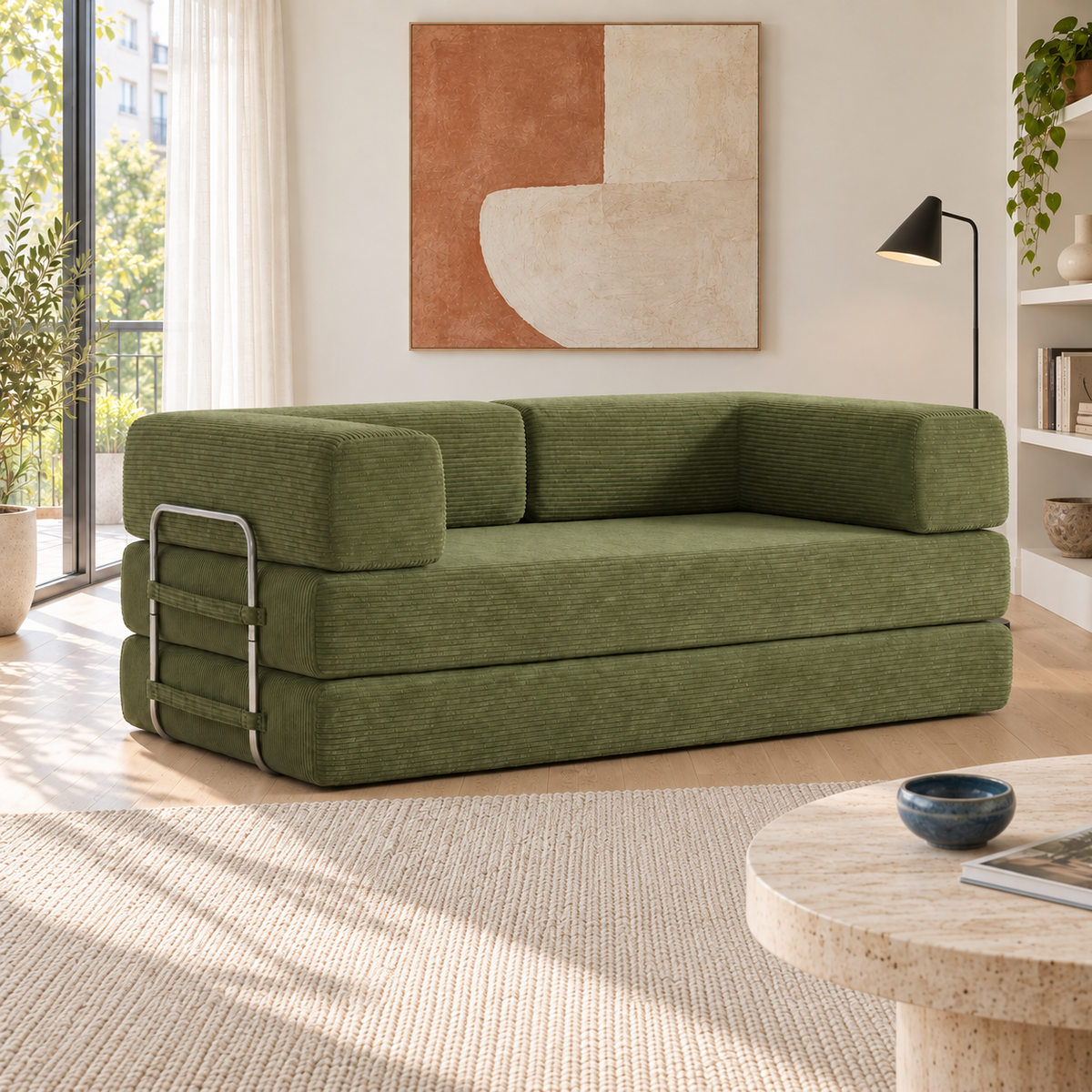 ELYROA One XL Corduroy Sofa Bed - Moss Green