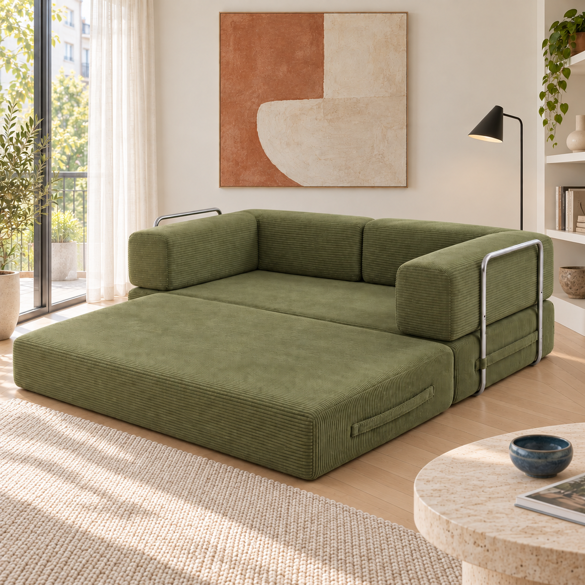 ELYROA One XL Corduroy Sofa Bed - Moss Green