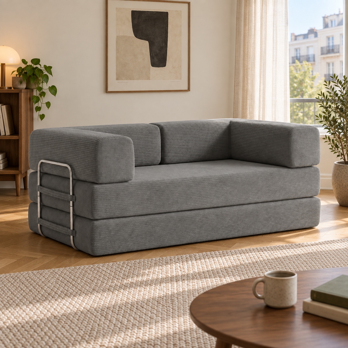 ELYROA One XL Corduroy Sofa Bed - Charcoal Grey
