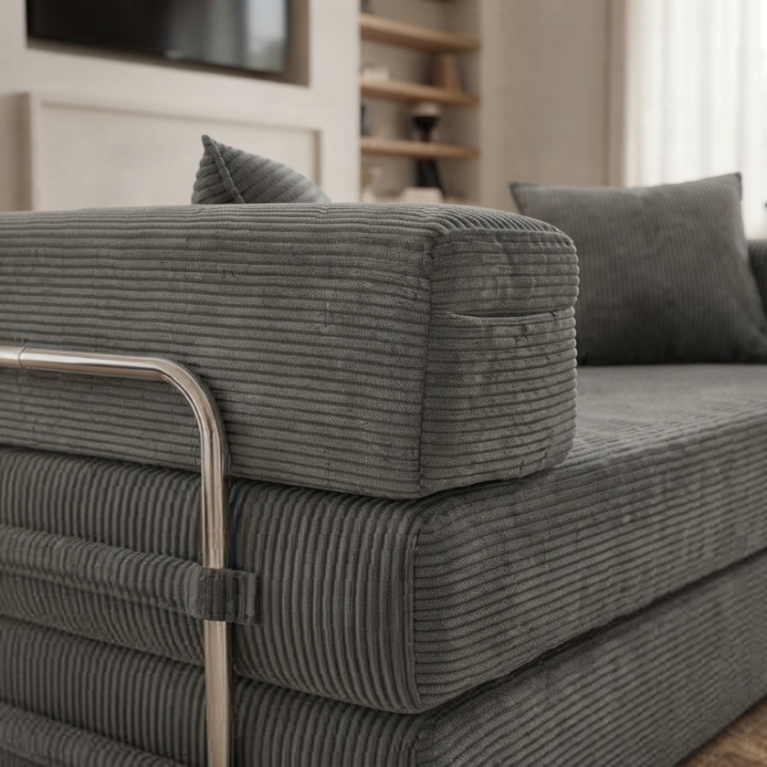 ELYROA One Corduroy Sofa Bed - Charcoal Grey