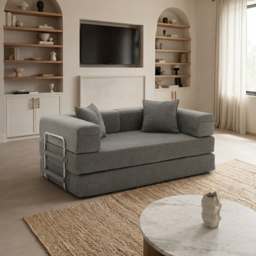 ELYROA One Corduroy Sofa Bed - Charcoal Grey