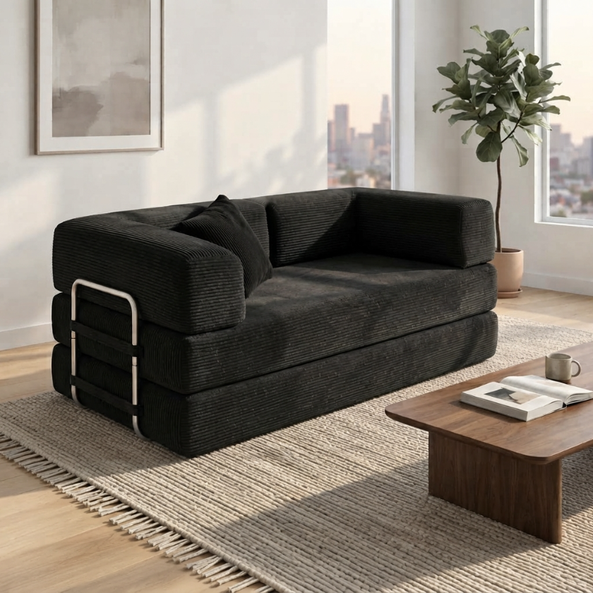 ELYROA One XL Corduroy Sofa Bed - Midnight Black