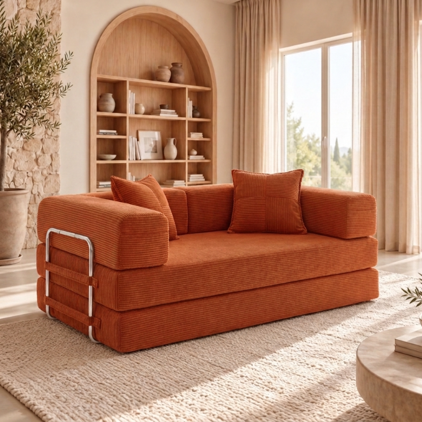 ELYROA One Corduroy Sofa Bed - Burnt Orange