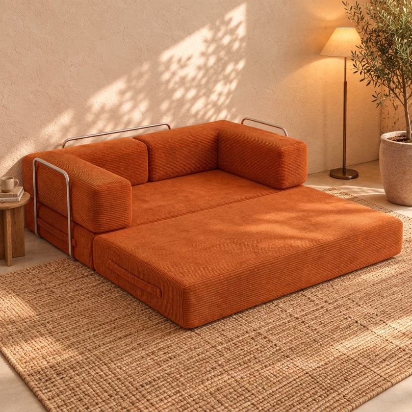 ELYROA One Corduroy Sofa Bed - Burnt Orange