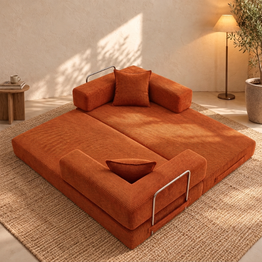 ELYROA One Corduroy Sofa Bed - Burnt Orange