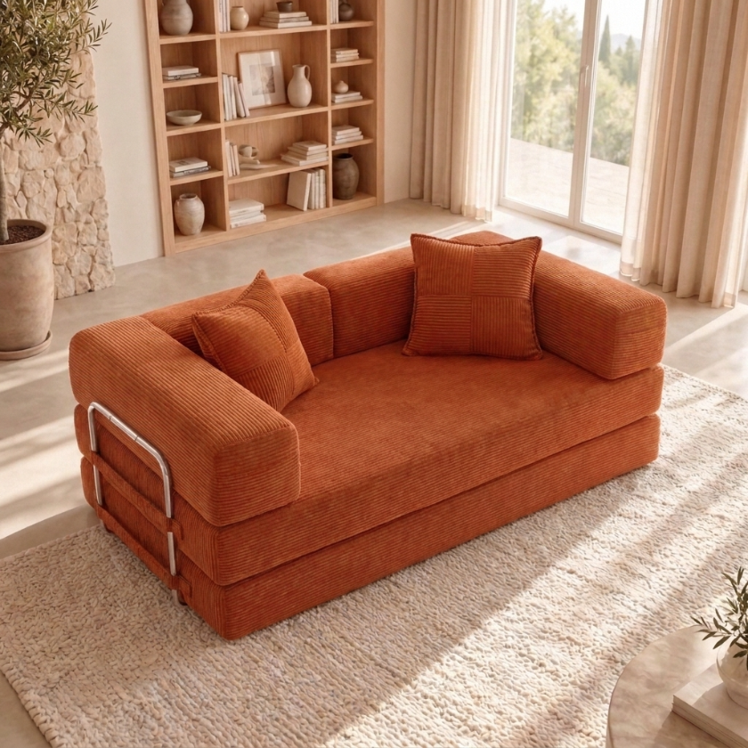 ELYROA One Corduroy Sofa Bed - Burnt Orange