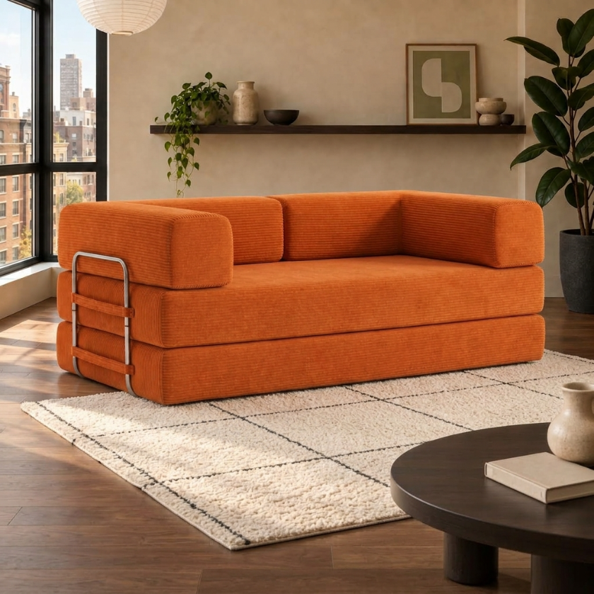 ELYROA One XL Corduroy Sofa Bed - Burnt Orange