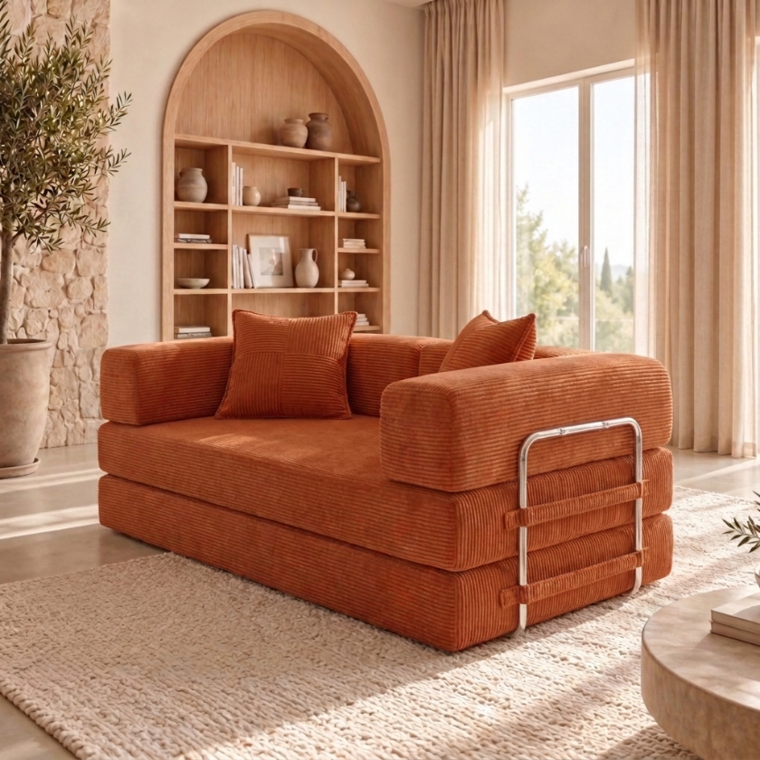 ELYROA One Corduroy Sofa Bed - Burnt Orange