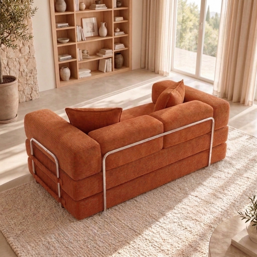 ELYROA One Corduroy Sofa Bed - Burnt Orange