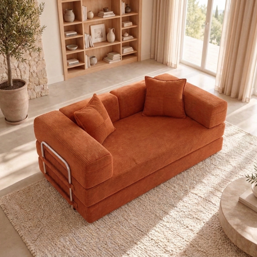 ELYROA One Corduroy Sofa Bed - Burnt Orange