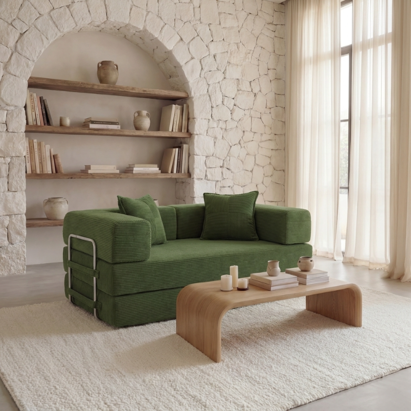 ELYROA One Corduroy Sofa Bed - Moss Green