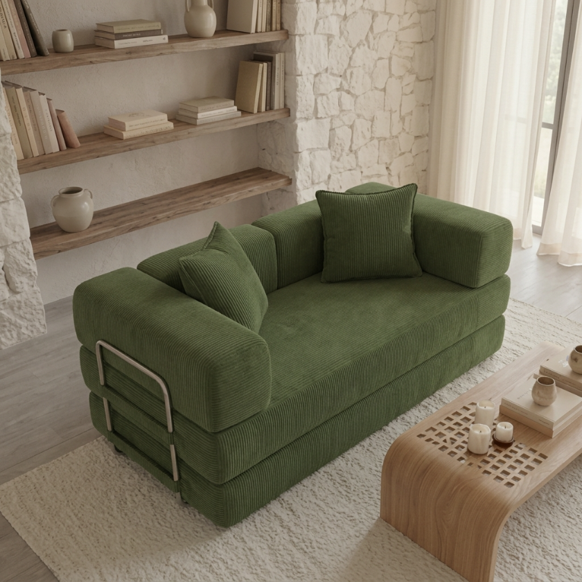 ELYROA One Corduroy Sofa Bed - Moss Green