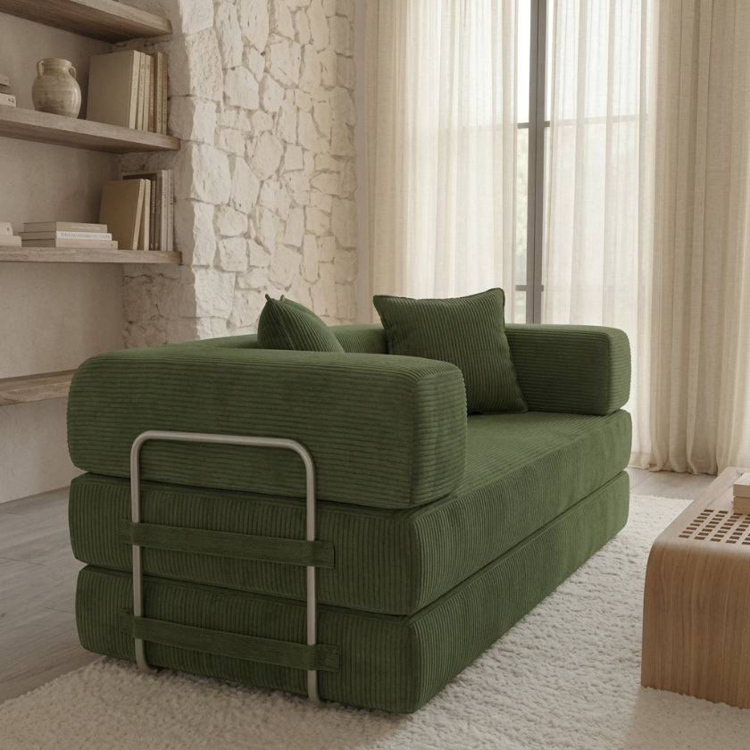 ELYROA One Corduroy Sofa Bed - Moss Green