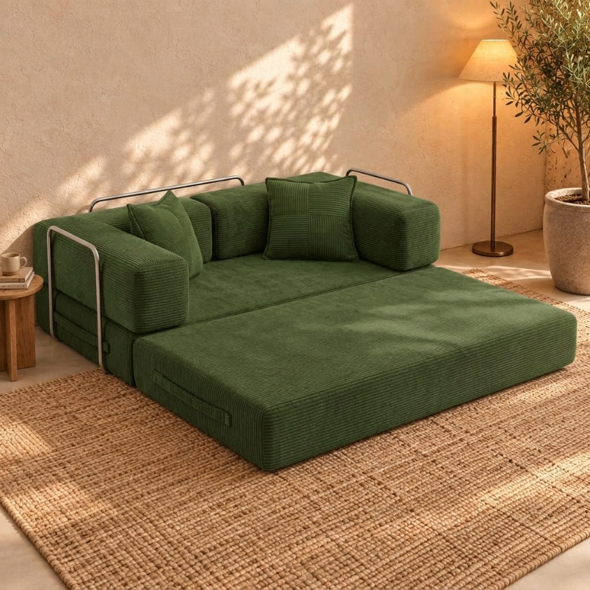 ELYROA One Corduroy Sofa Bed - Moss Green