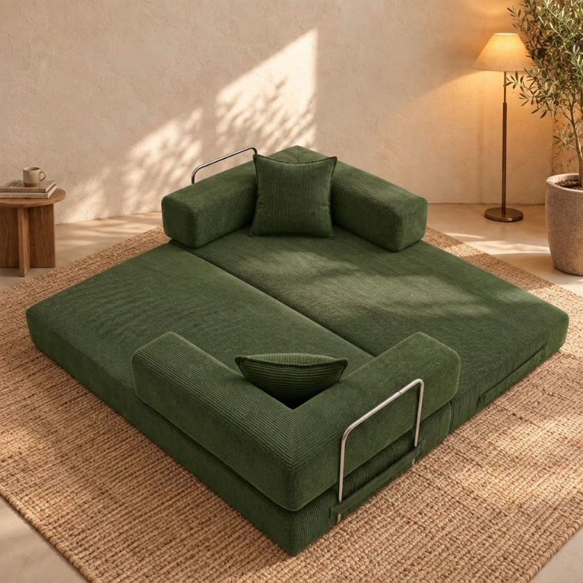ELYROA One Corduroy Sofa Bed - Moss Green