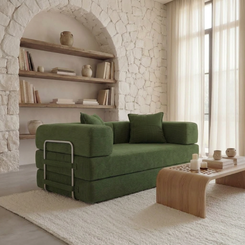ELYROA One Corduroy Sofa Bed - Moss Green
