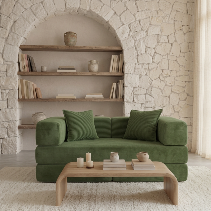 ELYROA One Corduroy Sofa Bed - Moss Green