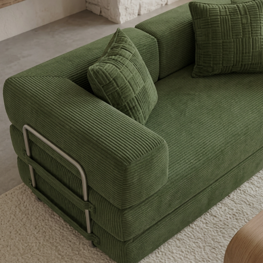 ELYROA One Corduroy Sofa Bed - Moss Green